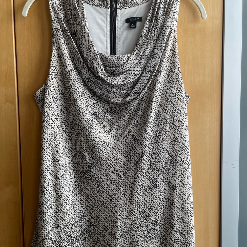 Ann Taylor Cream and Black Cowl Neck Sleeveless Blouse